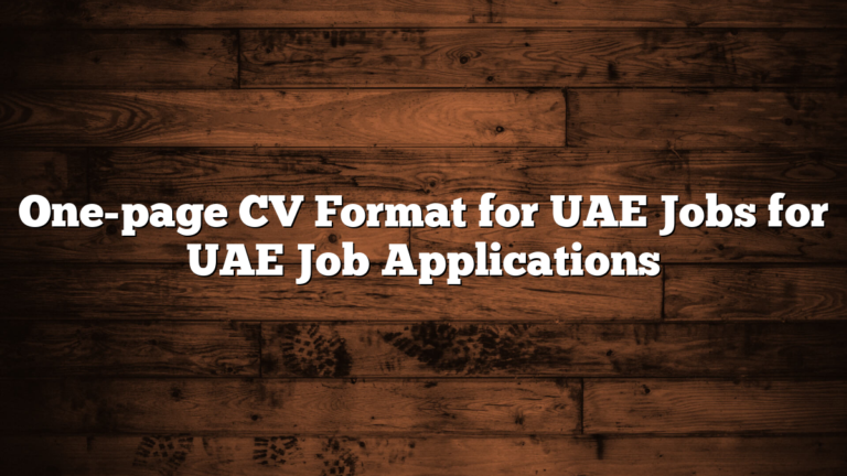 One-page CV Format for UAE Jobs for UAE Job Applications