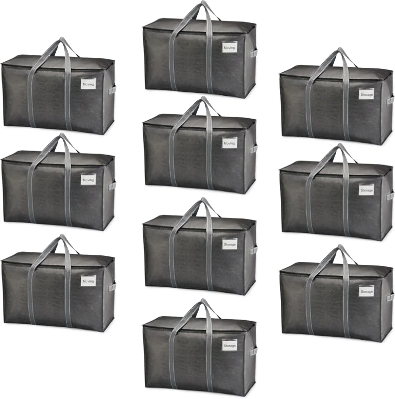 VENO 10 Pack Extra Large Moving Bags with Zippered Lids, Perfect for College Packing