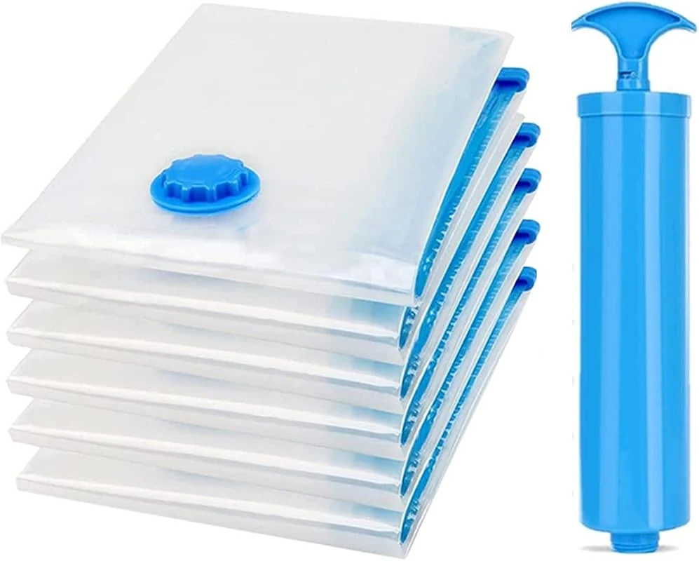 SKY-TOUCH Vacuum Storage Bags 6-Pack with Suction Pump, Reusable Compression Bags for Travel and Home