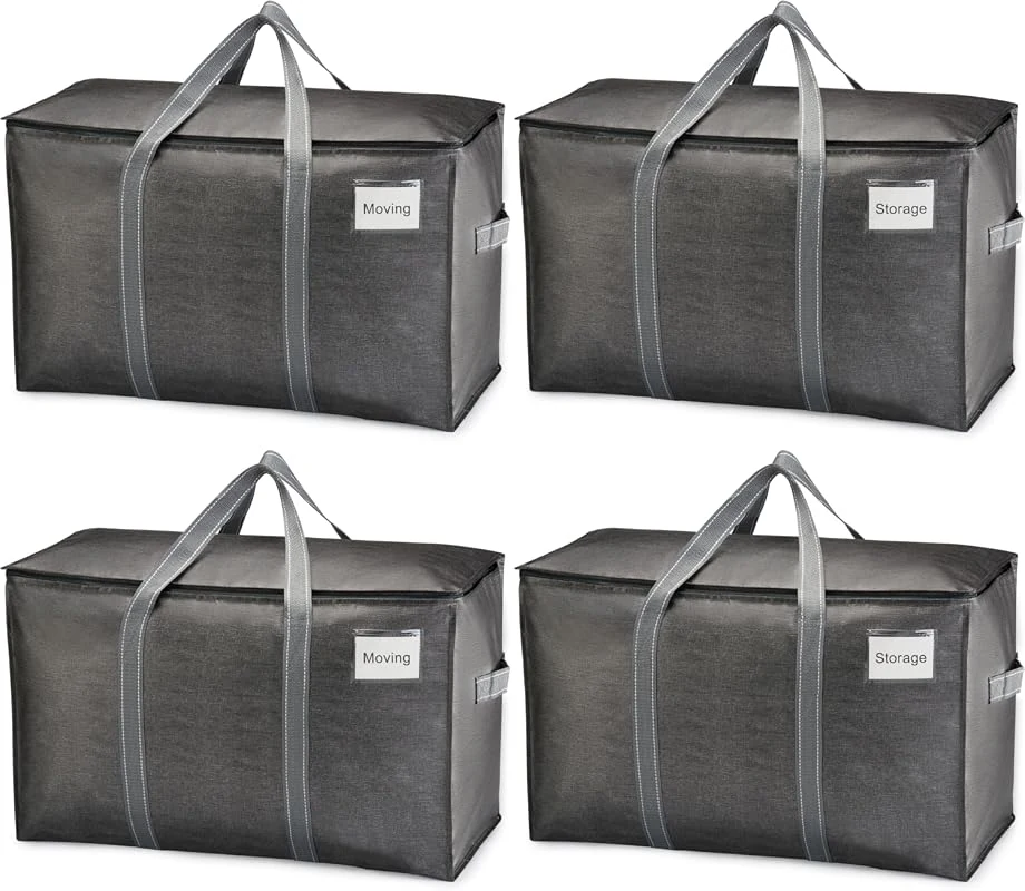 VENO 4 Pack Extra Large Moving Storage Bags with Zippers, Durable Totes for Space Saving Packing