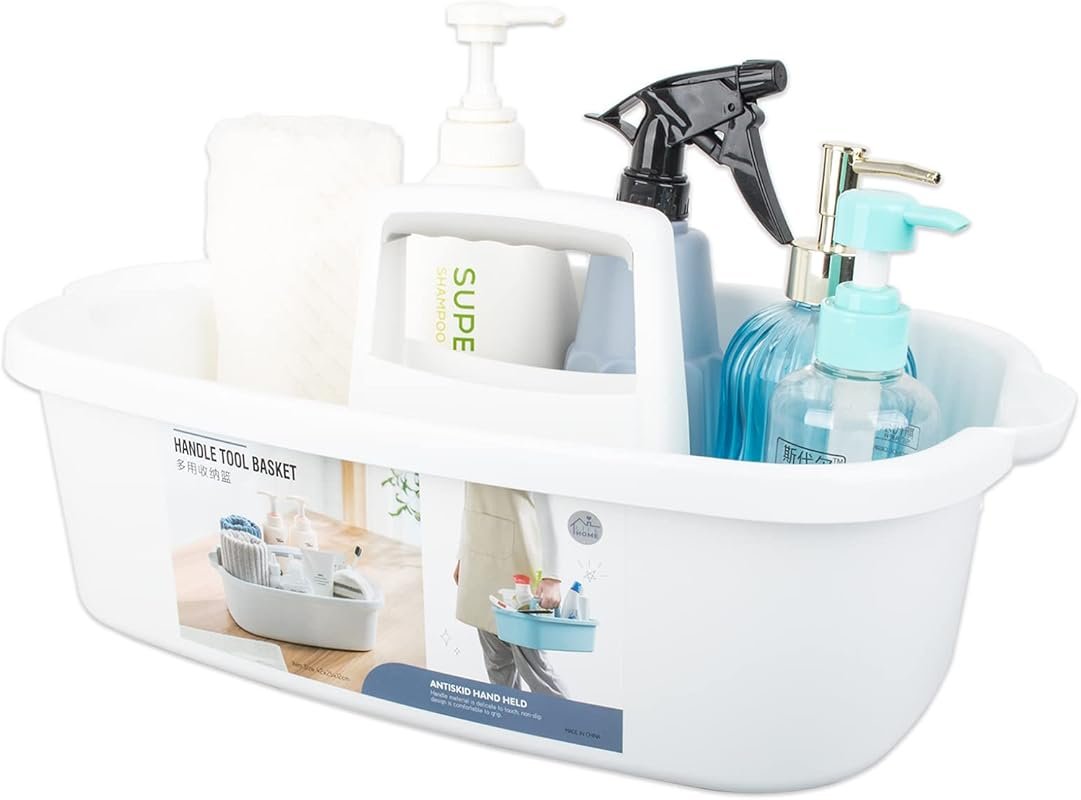 JiatuA Large Cleaning Caddy - Sturdy Plastic Organizer with Handle for Bathroom, Kitchen, and Garden Essentials