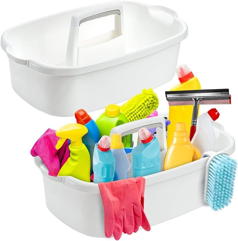 Large Cleaning Supplies Organizer Caddy - Durable Plastic Tote with Handle for Bathroom and Kitchen Storage