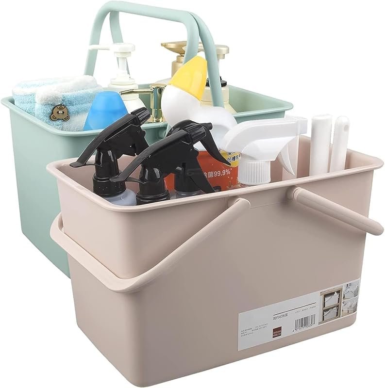 AMERTEER 2 Pack Cleaning Caddy - Portable Plastic Storage Baskets with Handles for Bathroom and Kitchen