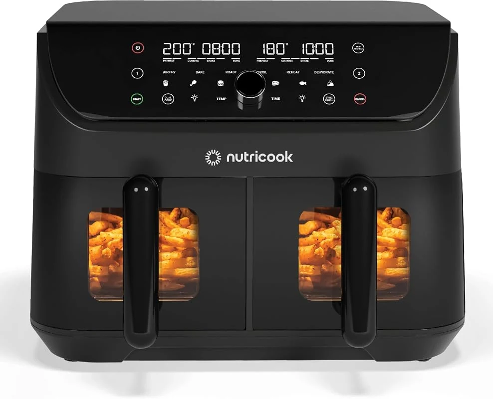 Nutricook 12-in-1 Dual Basket Air Fryer 8.5L with Clear Window, Sync Function & 2400W Power