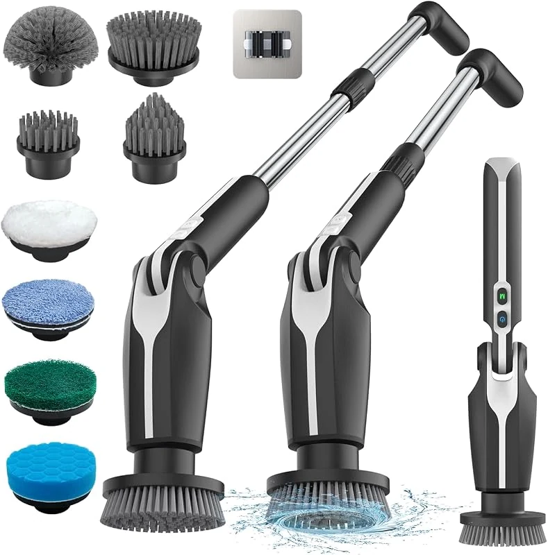 Leebein Electric Spin Scrubber with 4 Adjustable Angles, 8 Brush Heads, and Remote Control for Bathroom Cleaning