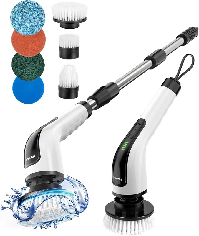 Cordless Electric Spin Scrubber with 8 Brush Heads, 90 Minutes Runtime, Adjustable Speeds for Easy Cleaning