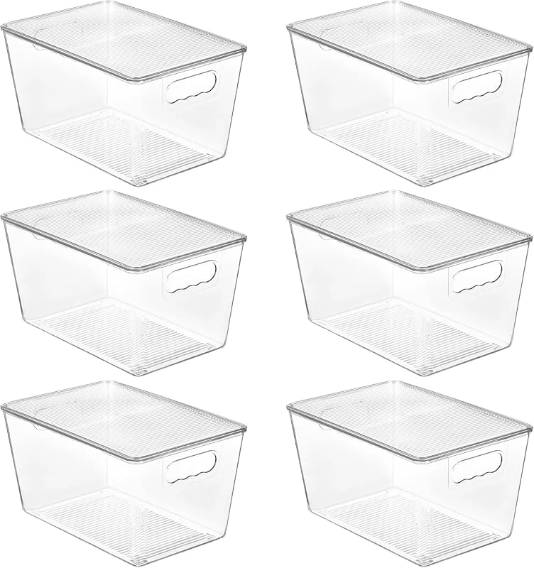 Vtopmart 6 Pack Clear Stackable Storage Bins with Lids and Handles - BPA-free, Ideal for Pantry, Kitchen, and Bathroom