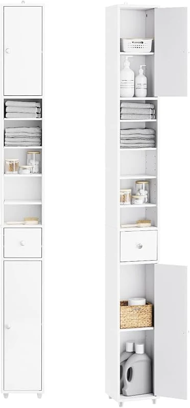 SoBuy Tall 180cm Narrow Storage Cabinet with Drawers, Ideal for Bathroom, Kitchen, and Living Room