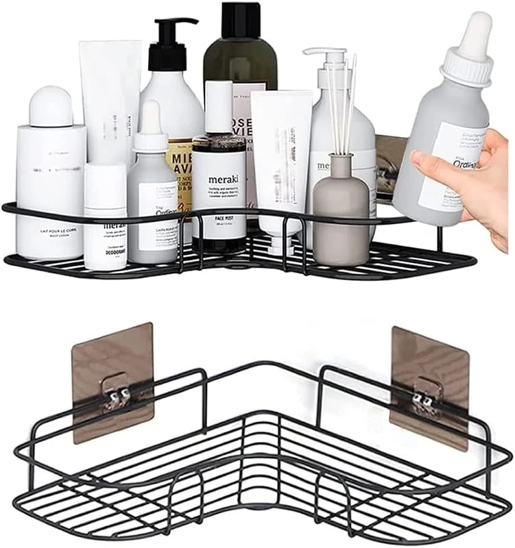 SKY-TOUCH 2Pcs Corner Shower Shelves: No Drilling, Wall Mounted Storage for Bathroom & Kitchen