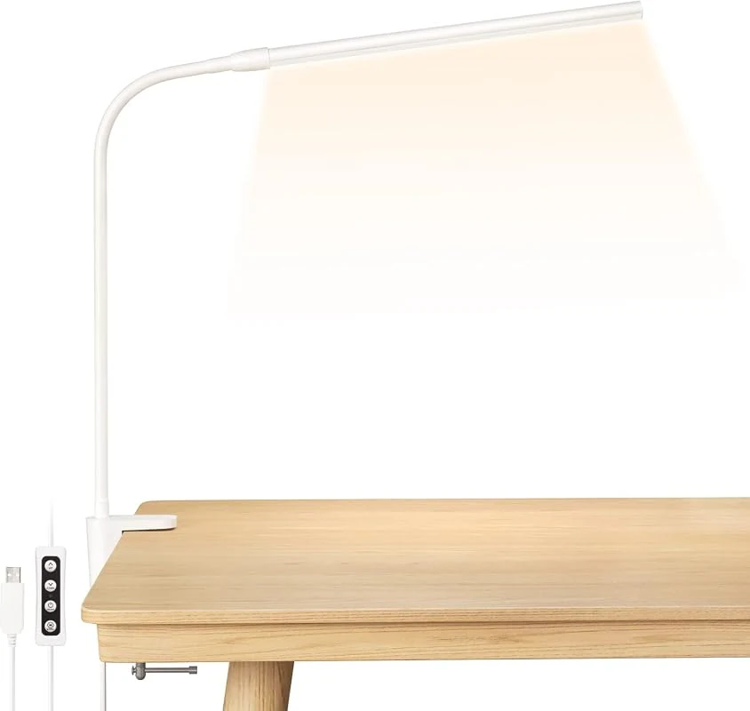 Lepro Adjustable Clip-On Desk Lamp – 3 Color Temperatures, 10 Brightness Levels, USB Powered