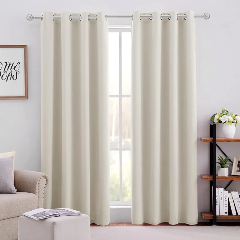 HOMEIDEAS Cream Beige Blackout Curtains - 52x96 Inch, 2 Panels, Soundproof Thermal Grommet Drapes for Bedroom