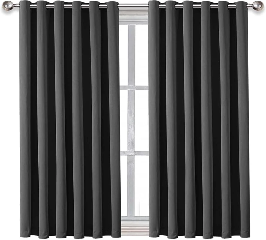 SKY-TOUCH Blackout Curtains - Insulation Noise Reduction Grommet Drapes, UV Block for Bedroom and Kitchen, 2 Panels, 130x210 cm, Grey