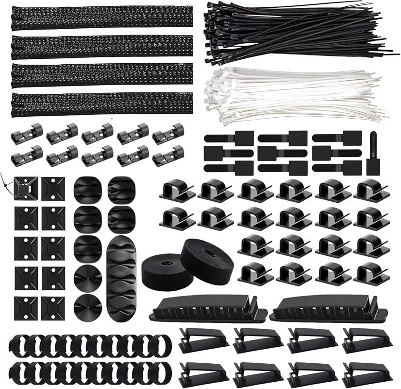 294 PCS Cable Management Kit with Ties, Mounts, and Straps for Home and Office Organization