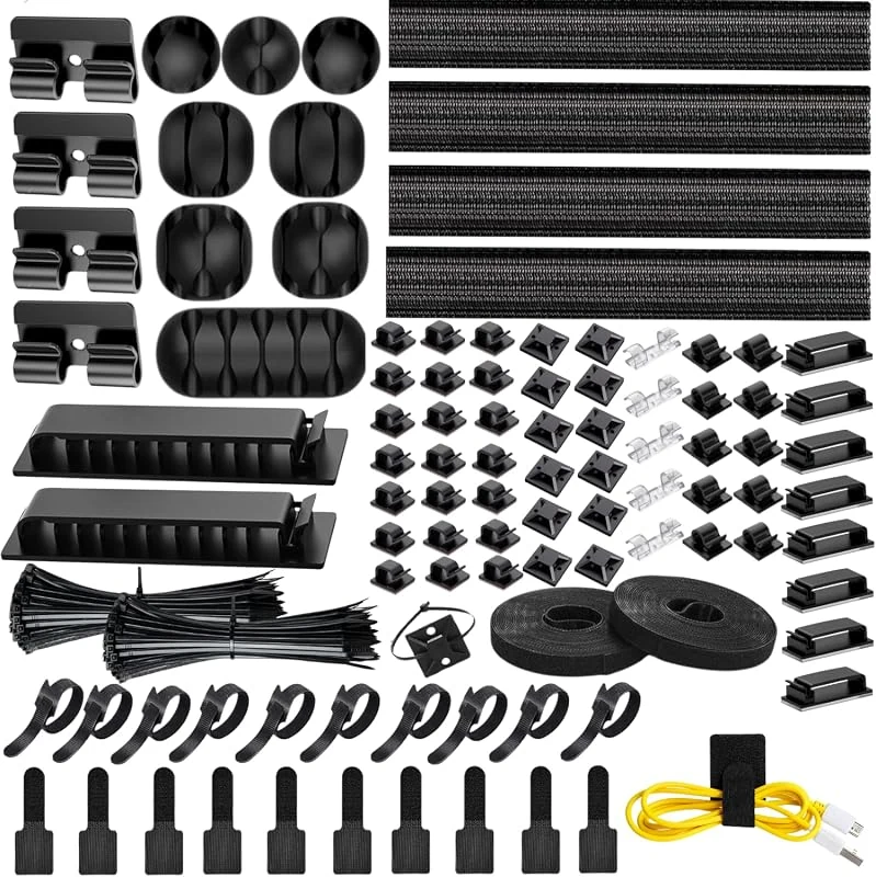 Topavatop 313 PCS Cable Management Kit with Clips, Straps, and Zip Ties for Desk Organization