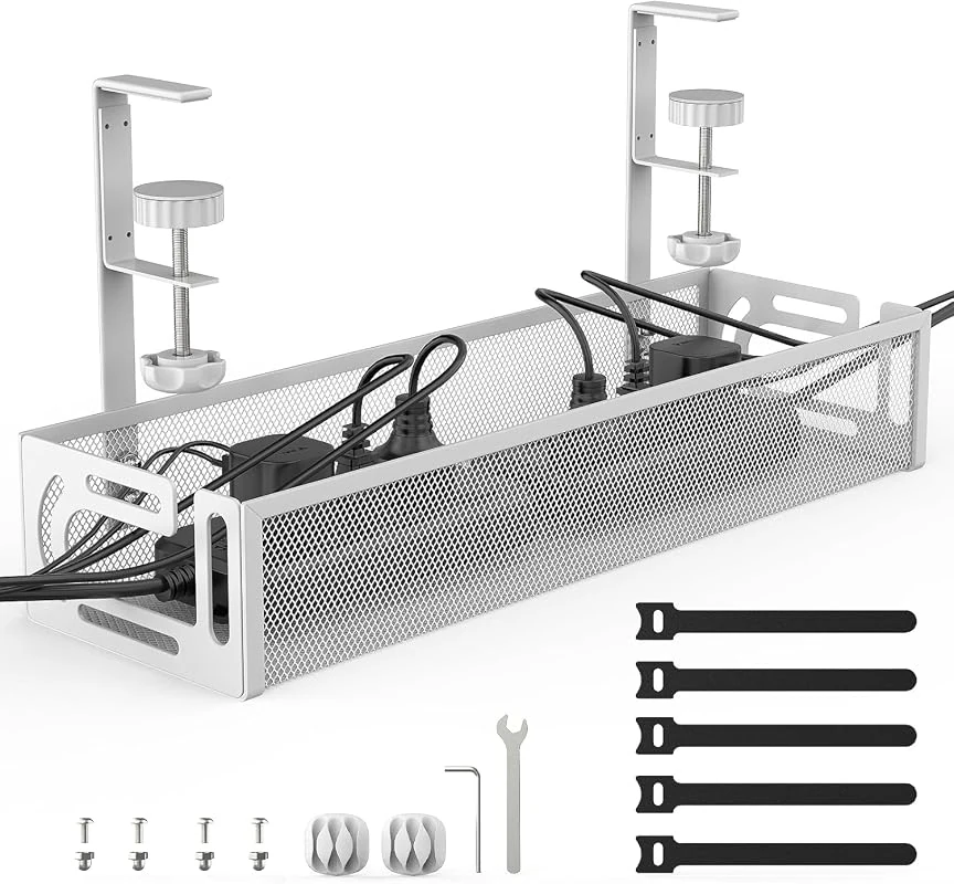 Under Desk Cable Management Tray with Clamp for Easy Wire Organization at Home and Office