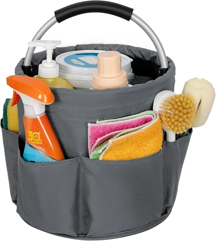 Large Foldable Cleaning Caddy Organizer with Handle, Multi-Pocket Tool Bag for Easy Storage – Grey