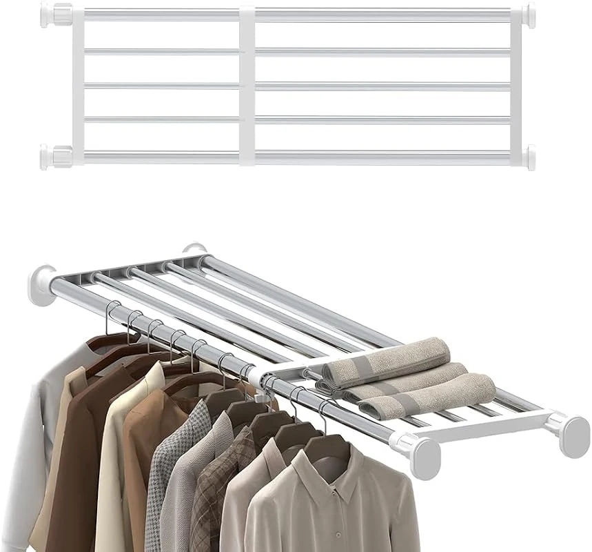 Hershii Heavy Duty Expandable Tension Shelf Rod - Adjustable Closet Organizer for Clothes and Shoes