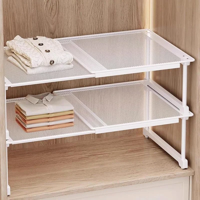 U-HOOME 2-Piece Adjustable Stackable Closet Tension Shelf - Ideal Wardrobe Separator and Shoe Organizer