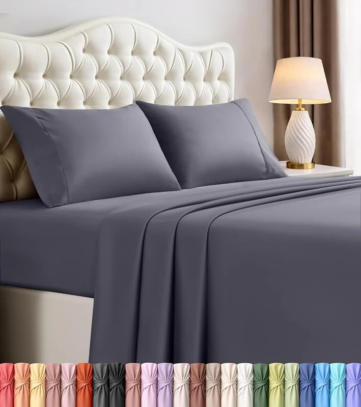 Utopia Bedding 4-Piece Queen Bed Sheet Set, Extra Soft, Cooling, Wrinkle Resistant, Comfy (Grey)