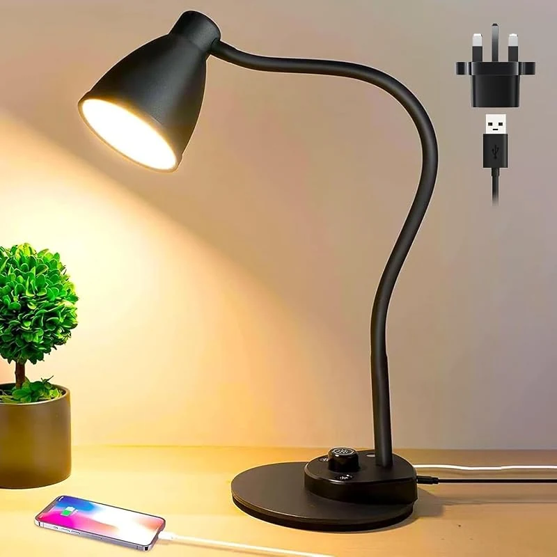 Stylish LED Desk Lamp with USB Charging, 3 Color Modes for Home Office & Study