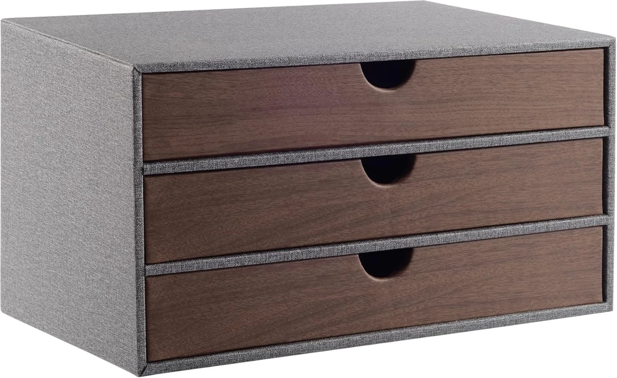 Elegant Grey Faux Leather Desk Organizer with 3 Stackable Drawers for Office Supplies