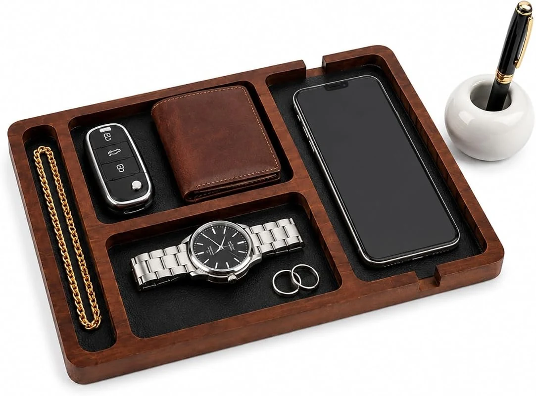 Desk Organizer Tray with Ceramic Holder, Perfect for Keys, Wallet, and Everyday Essentials
