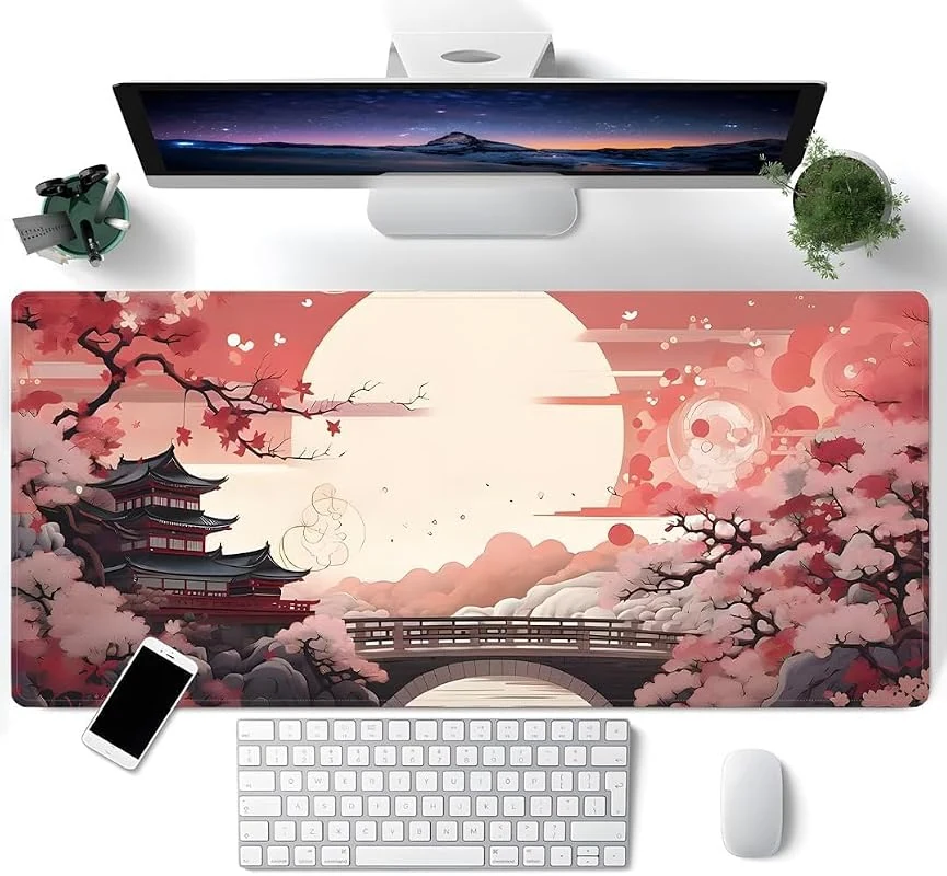 Large Gaming Mouse Pad with Stitched Edges - Non-Slip, Waterproof Full Moon Design for Office and Gaming