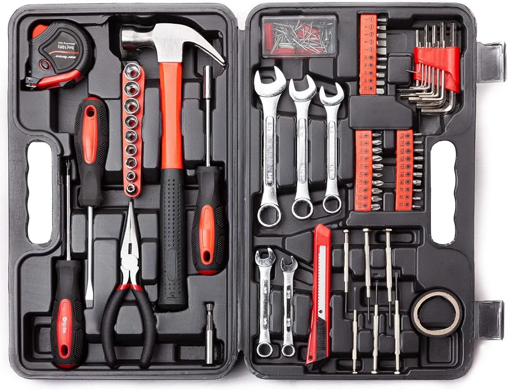 CARTMAN 148-Piece Versatile Automotive and Household Tool Set in Red Repair Case for DIY Projects