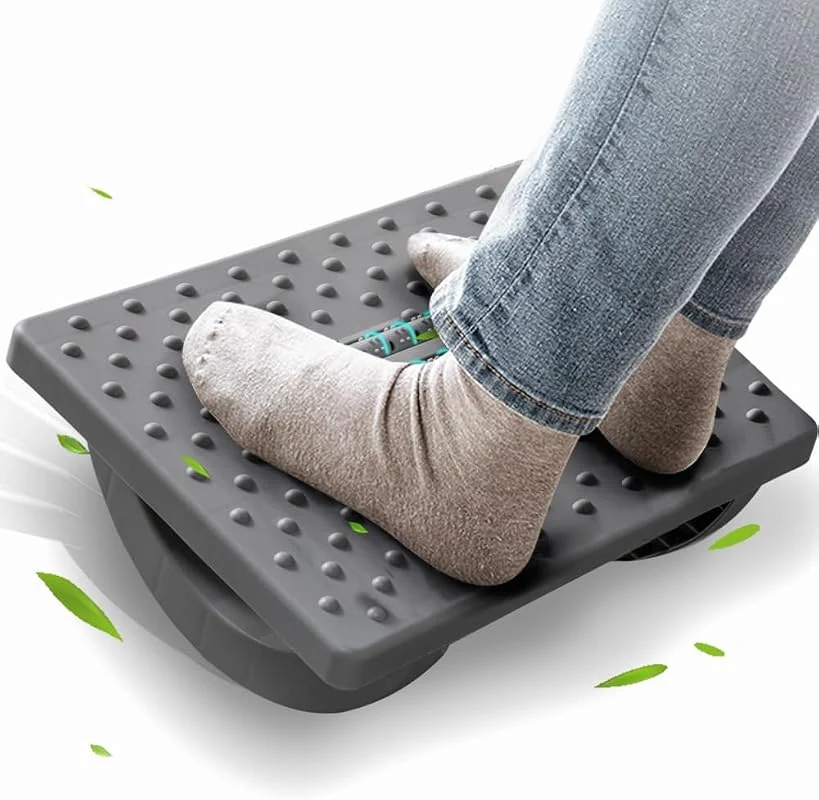CasaZenith Ergonomic Rocking Footrest with Roller Massager, Adjustable Height for Office and Gaming