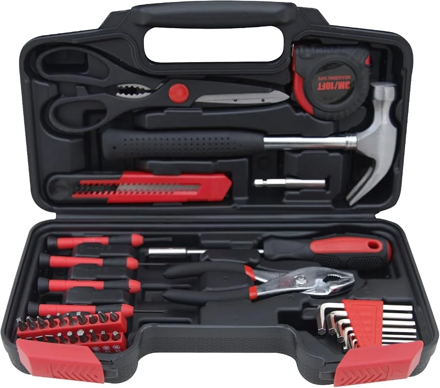 Hantinstom 39-Piece Essential Household Tool Kit with Plastic Toolbox for College and Home Use