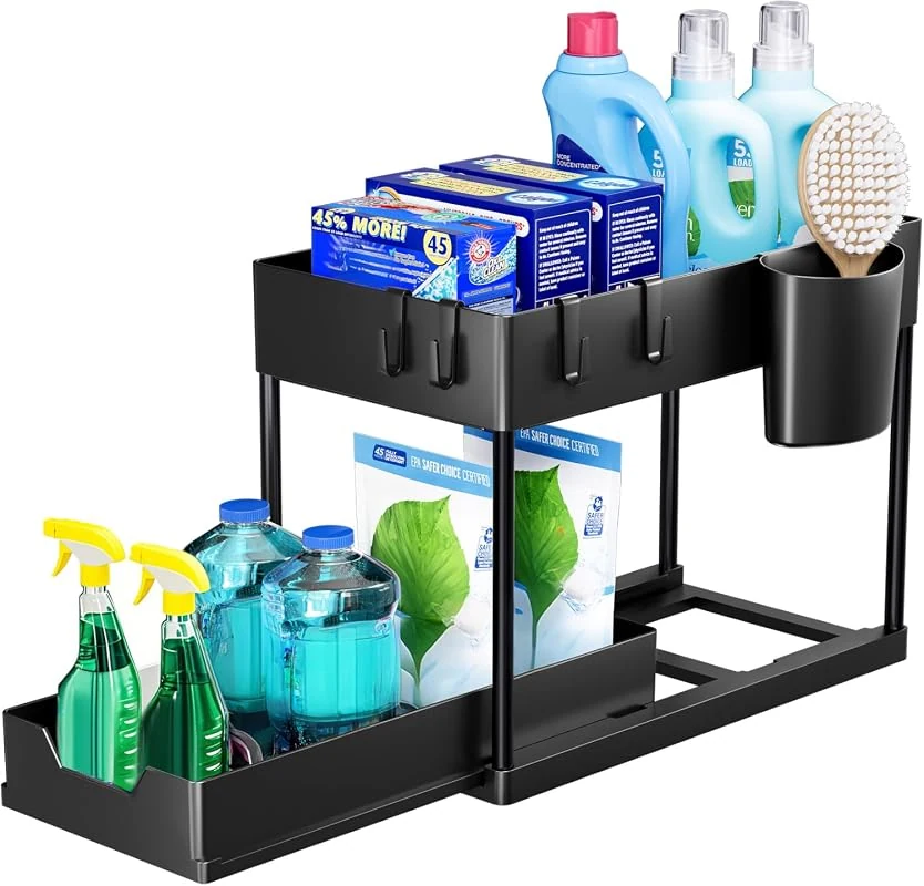Puricon 2 Tier Sliding Drawer Under Sink Organizer for Kitchen and Bathroom Storage Rack