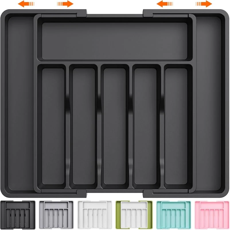 Lifewit Expandable Silverware Drawer Organizer, BPA Free Utensil Tray for Kitchen Storage, Large Black