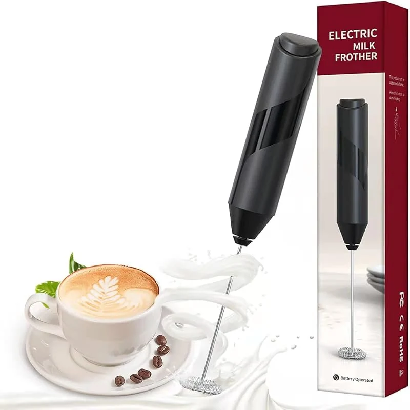 Amlink Electric Milk Frother - Handheld Foam Maker for Coffee, Lattes, and Cappuccino - Black