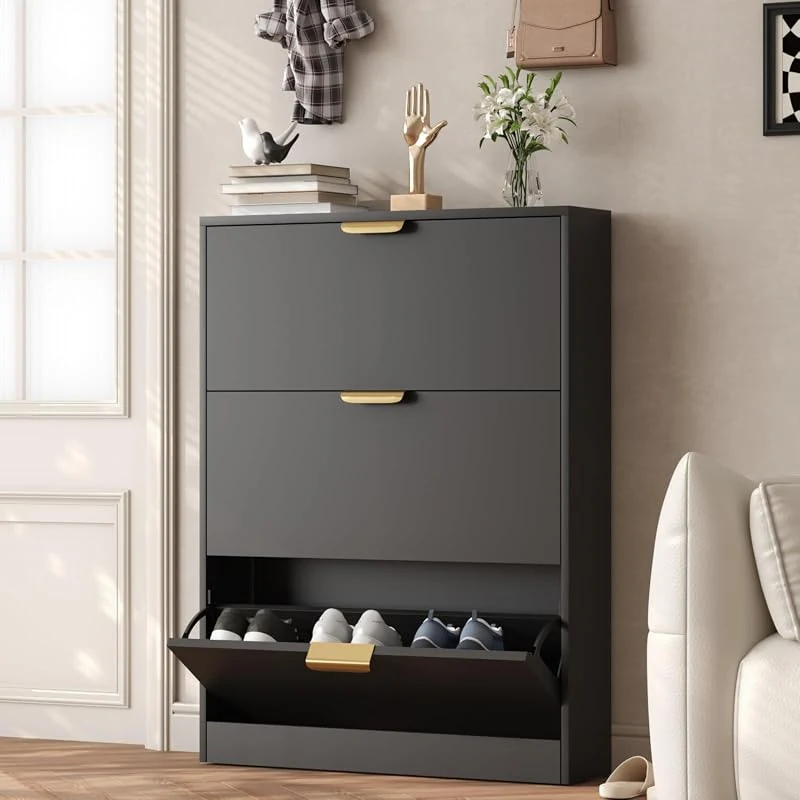 VOWNER Shoe Storage Cabinet with 3 Flip Drawers, Freestanding Organizer for Entryway