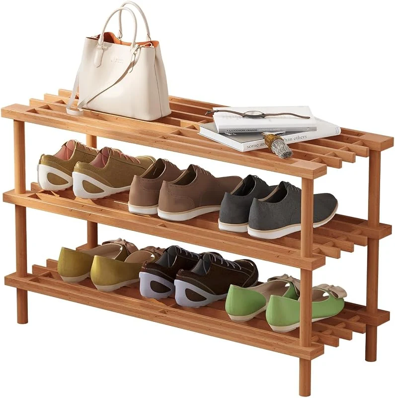MOMENT 3-Tier Bamboo Shoe Rack, Free Standing Organizer for Small Spaces and Entryway