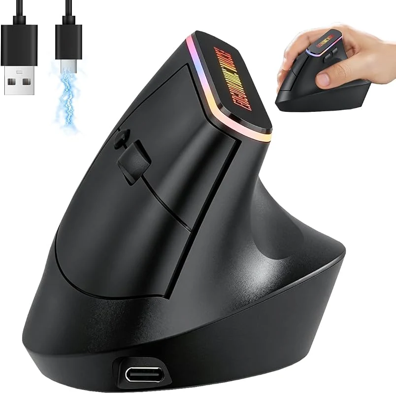 Wireless Bluetooth Ergonomic Vertical Mouse with 3 Adjustable Levels for PCs and Laptops