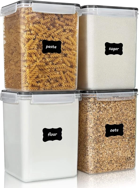 Vtopmart 4 PCS Large Food Storage Containers, 5.2L Airtight Canisters for Flour, Sugar, and Rice