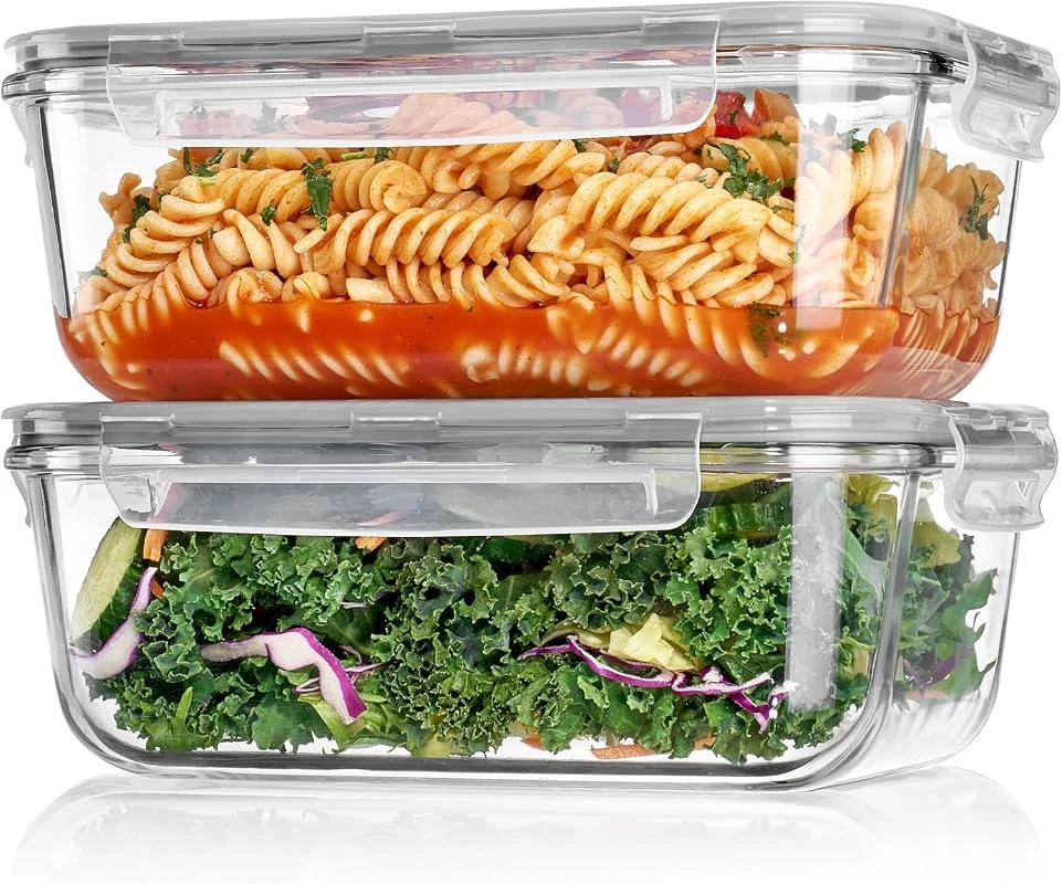 Vtopmart 2Pack Large Glass Food Storage Containers, 1860ml, Leak Proof for Meal Prep