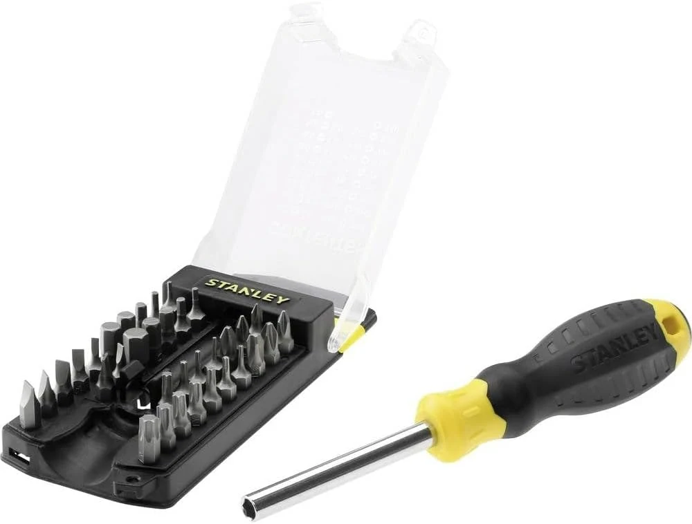 Stanley Multibit Screwdriver Set with 34 Pieces, Chrome Vanadium Steel, Ideal for Furniture Assembly and Garage Work