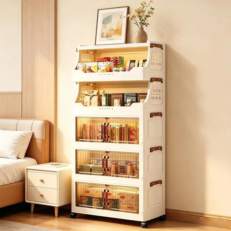 URbazaar 5-Tier Stackable Storage Bins with Lids & Wheels – Magnetic Doors for Easy Access