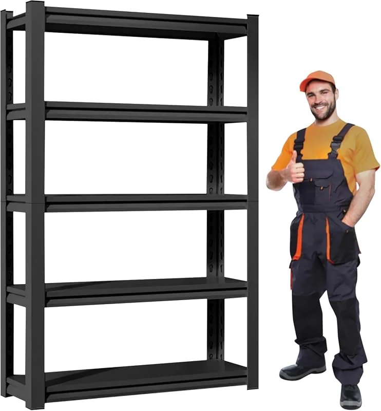 Beauenty 5-Tier Heavy Duty Storage Shelves with 500KG Capacity, Adjustable for Garage or Pantry, 198cm H x 120cm W x 40cm D (Black)