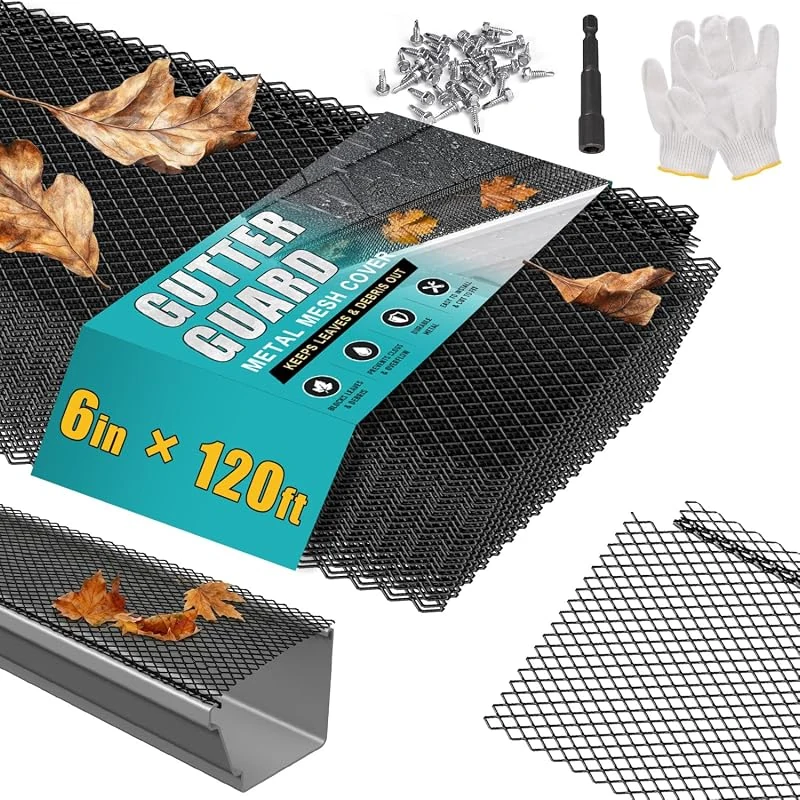 120FT Heavy Duty Steel Micro Mesh Gutter Guards for 4/5/6 Inch K-Style Gutters with Easy Installation
