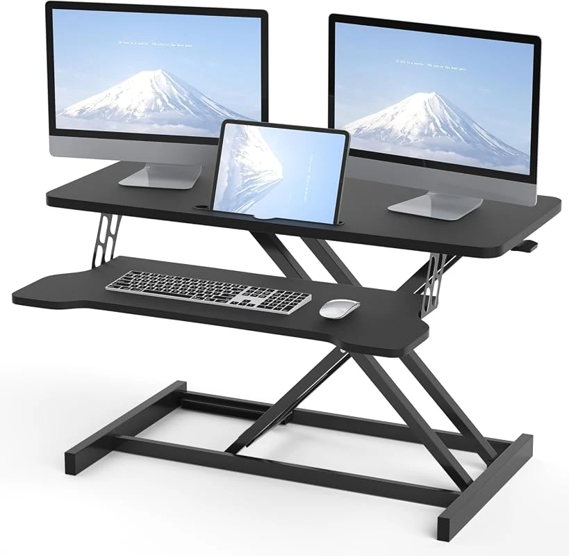 OUUTMEE Height Adjustable Standing Desk Converter with Keyboard Tray for Ergonomic Home Office