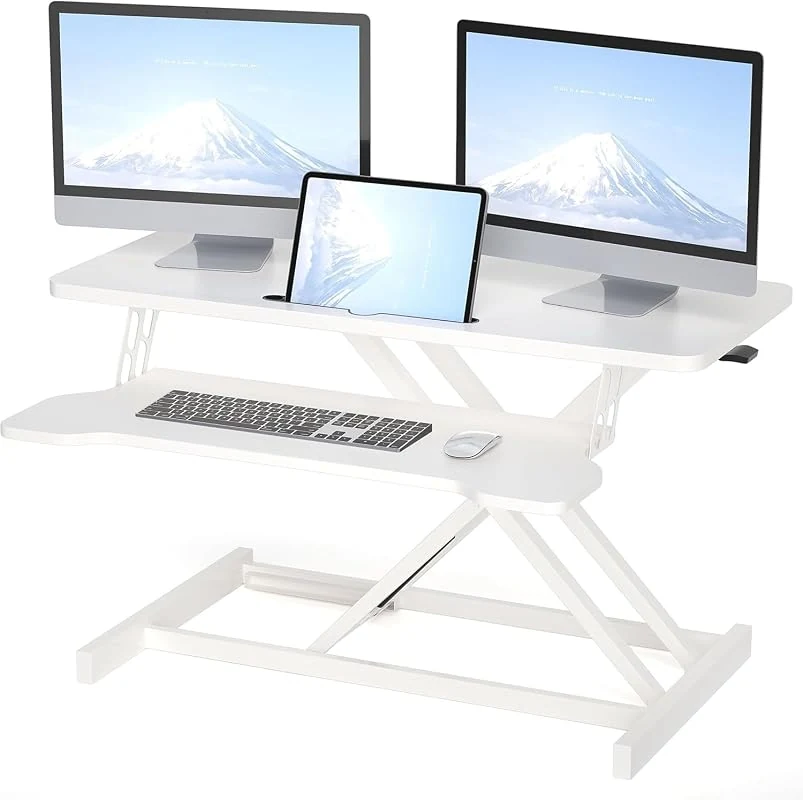 OUUTMEE Height Adjustable Standing Desk Converter with Keyboard Tray for Ergonomic Laptop and Monitor Setup