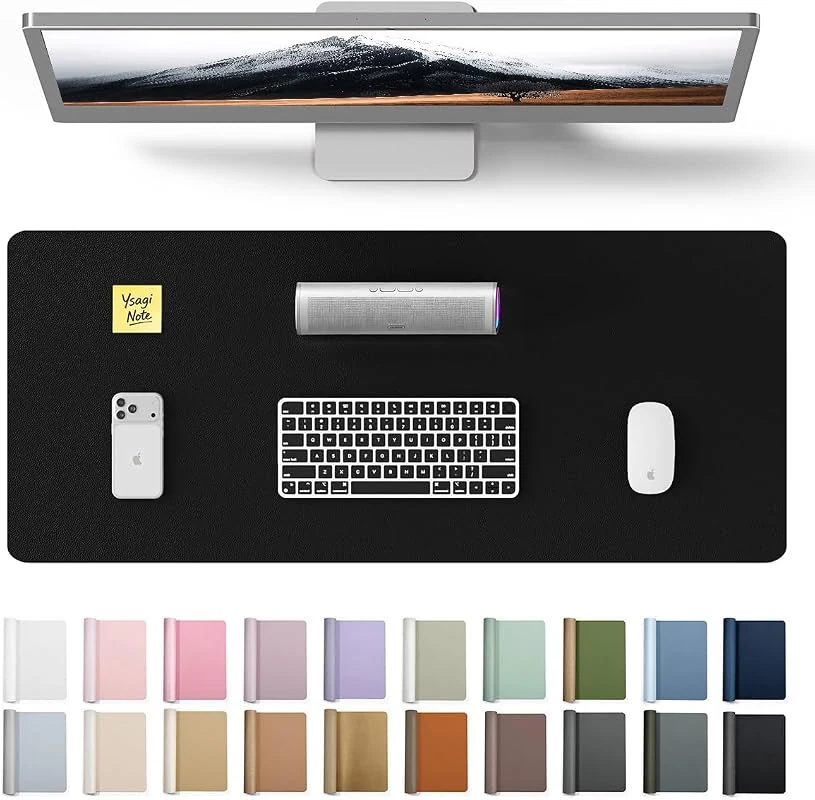 YSAGi Large Desk Mat - Black Leather Mouse Pad, 60x35cm, Non-Slip & Waterproof for Office