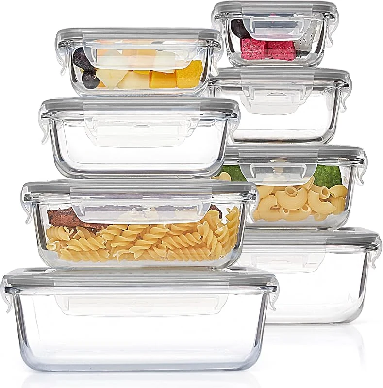 Vtopmart 8 Pack Multi-Size Glass Food Containers, Airtight Storage for Meal Prep and Freezing