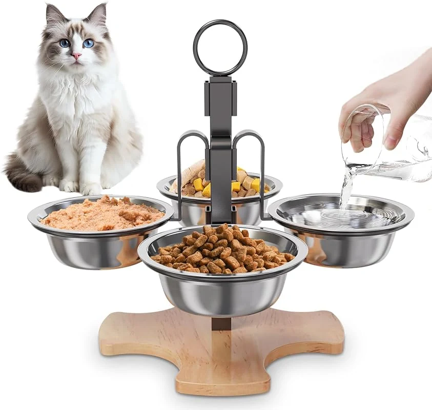 Adjustable Cat and Dog Feeding Station with 3 Heights, Non-Slip Stand and Stainless Steel Bowls