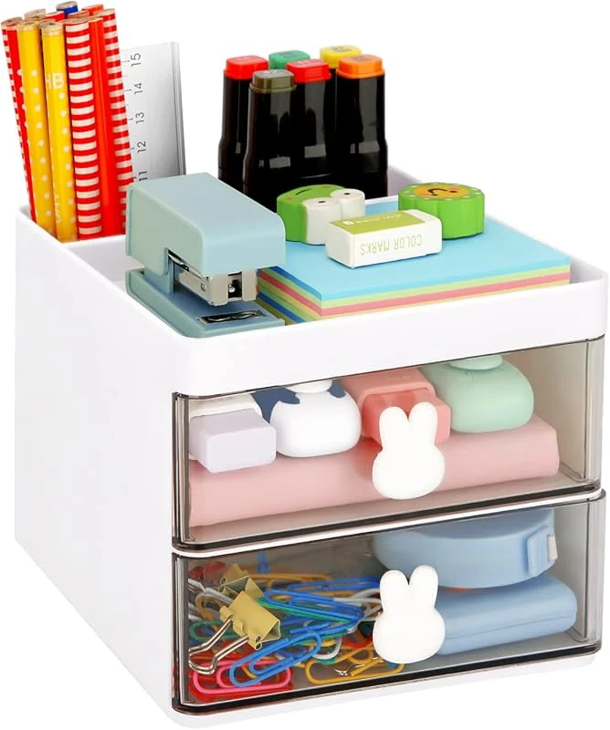 LETURE Small Desk Organizer with Drawer for Office, Home, and School Supplies