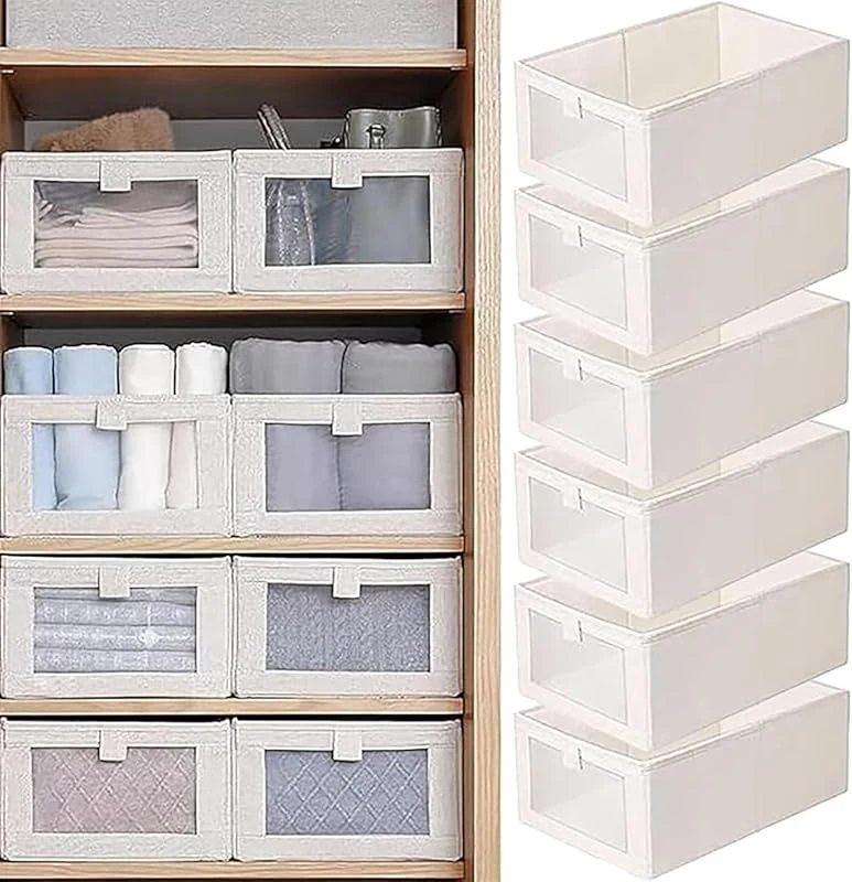 6 Pack Foldable Wardrobe Clothes Organizers for Visible Drawer Storage and Toy Organization