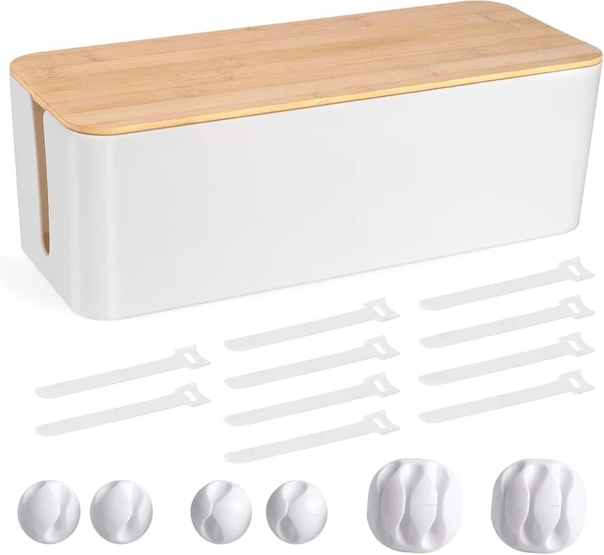 Wooden Style Cable Management Box for Hiding Wires and Power Strips, Safe ABS Material